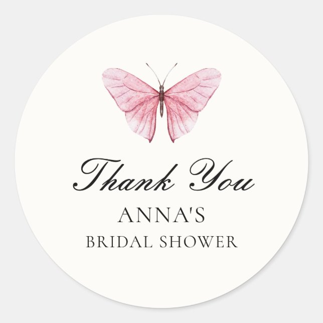 Pegatina Redonda Butterflies Flowers Bridal Shower (Anverso)