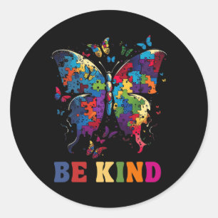 Pegatina Redonda Butterfly Be Kind Autism Awareness Mes Regalos Hom