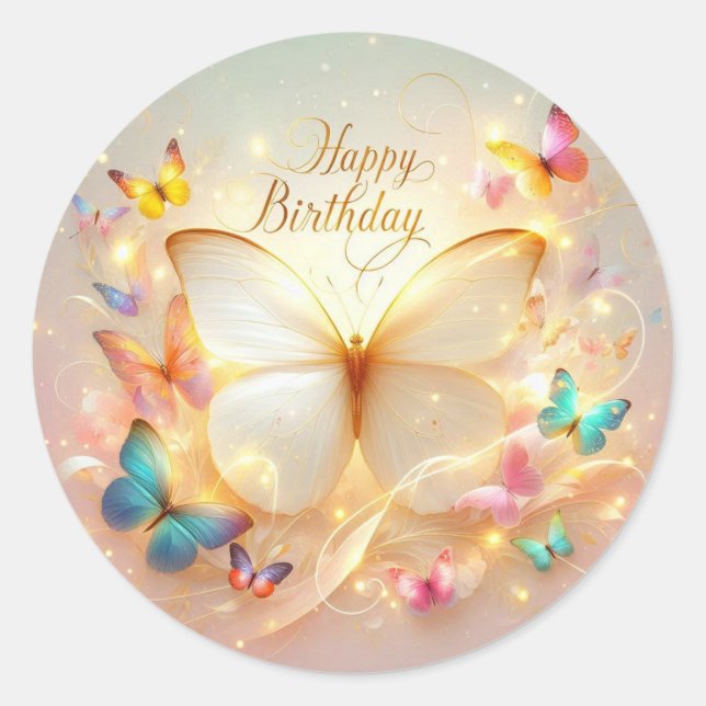 Pegatina Redonda Butterfly birthday sticker  (Anverso)