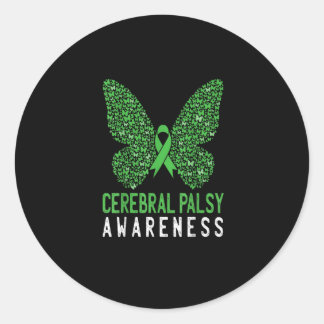 Pegatina Redonda Butterfly Cerebral Palsy Awareness Green Ribbon