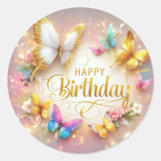 Pegatina Redonda Butterfly design birthday sticker 