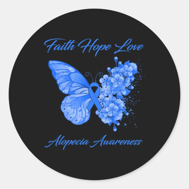 Pegatina Redonda Butterfly Faith Hope Love Alopecia Conciencia (Anverso)