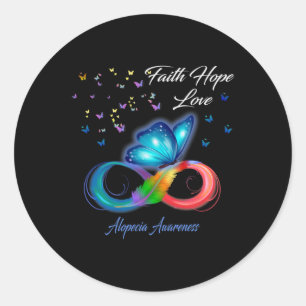 Pegatina Redonda Butterfly Faith Hope Love Alopecia Conciencia 1