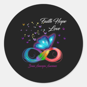 Pegatina Redonda Butterfly Faith Hope Love Brain Aneurysm Awareness