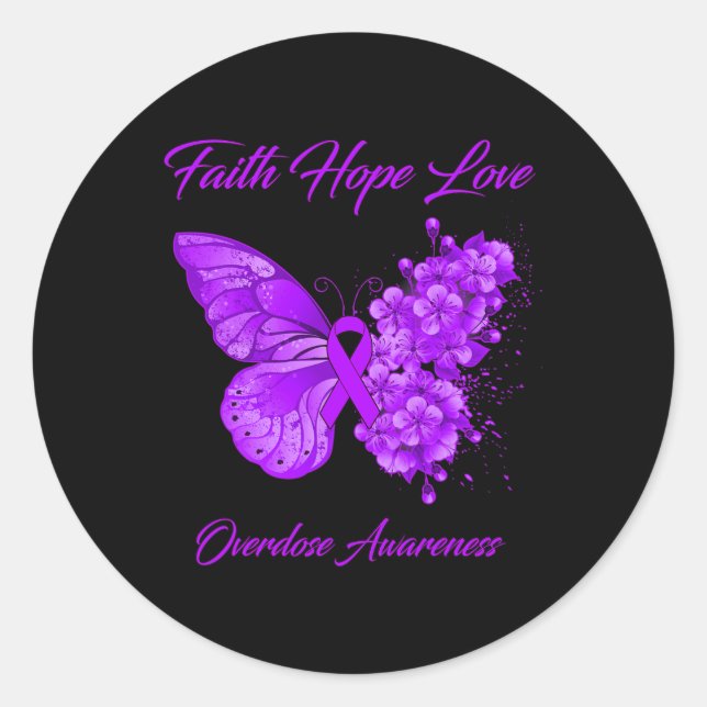Pegatina Redonda Butterfly Faith Hope Love Excesiva Conciencia (Anverso)