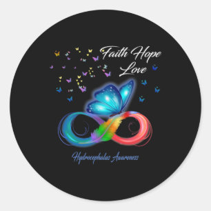 Pegatina Redonda Butterfly Faith Hope Love Hydrocephalus Awareness