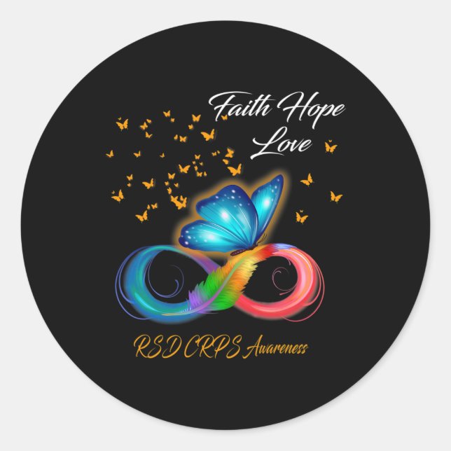 Pegatina Redonda Butterfly Faith Hope Love RSD CRPS Awaration (Anverso)