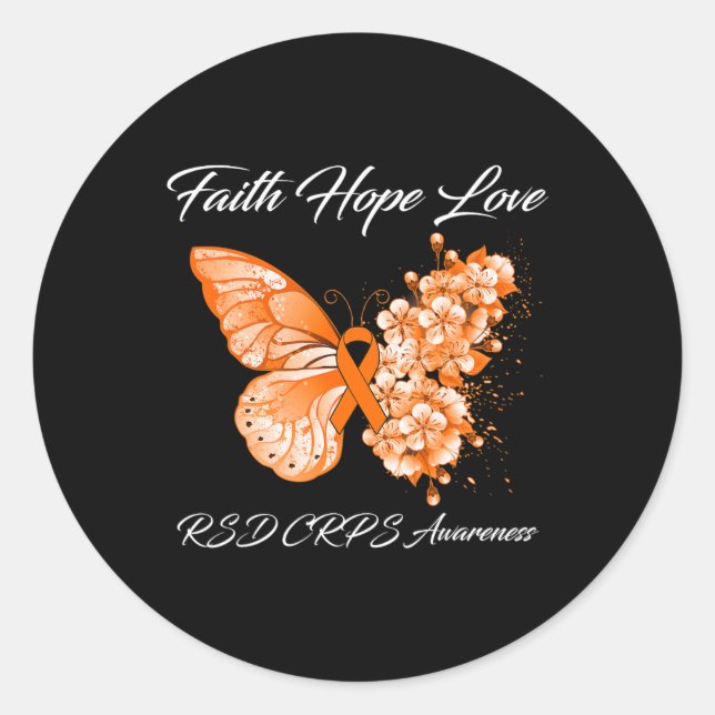 Pegatina Redonda Butterfly Faith Hope Love Rsd Crps Conciencia 1 (Anverso)
