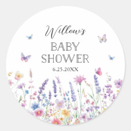 Pegatina Redonda Butterfly Garden Baby Shower Favor Stickers