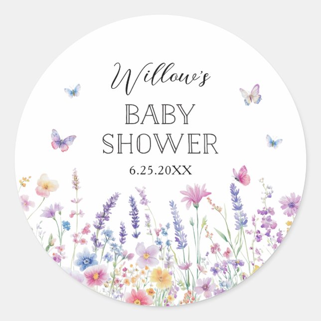 Pegatina Redonda Butterfly Garden Baby Shower Favor Stickers (Anverso)