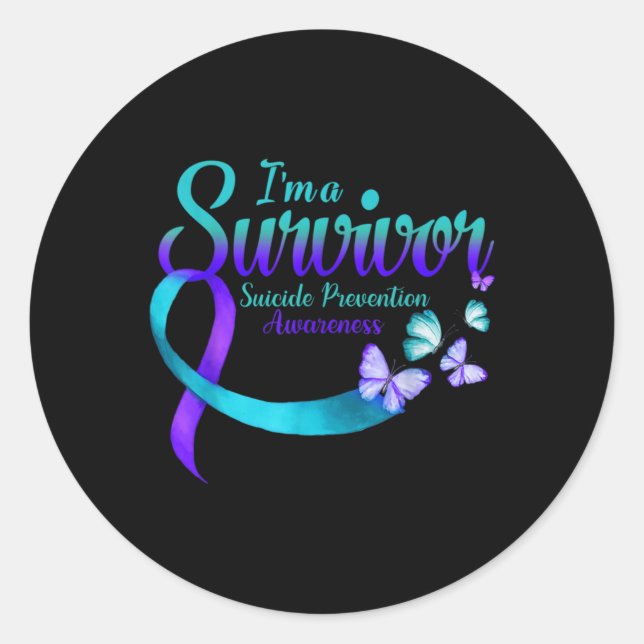 Pegatina Redonda Butterfly Im A Survivor Suicide Prevention Awarene (Anverso)