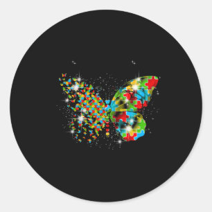 Pegatina Redonda Butterfly Peace Lover Autism Awareness Mes Hombres