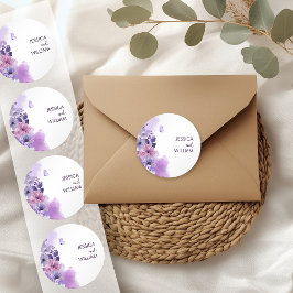 Pegatina Redonda Butterfly Purple Wedding Monogram Sticker