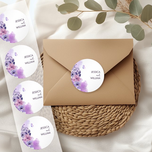 Pegatina Redonda Butterfly Purple Wedding Monogram Sticker (Subido por el creador)