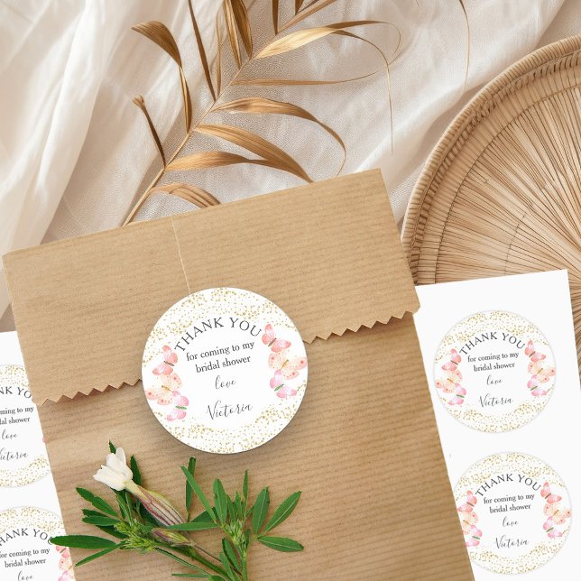 Pegatina Redonda Butterfly Skies Coral Gold Confetti Gracias (Editable stickers from my Butterfly Skies collections)