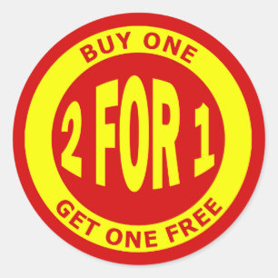 PEGATINA REDONDA BUY ONE GET ONE FREE STICKER