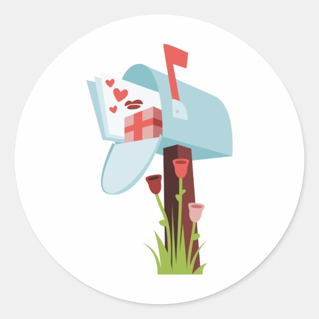 Pegatina Redonda Buzón de correo de San Valentín (Anverso)