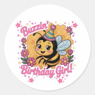 Pegatina Redonda Buzzin 'Birthday Chica Bee Theme Cute Bee Lover