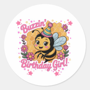 Pegatina Redonda Buzzin 'Birthday Chica Bee Theme Cute Bee Lover