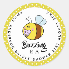 Pegatina Redonda Buzzing Ba-BEE Baby Shower Cute Gracias