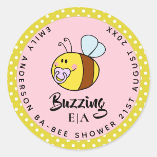 Pegatina Redonda Buzzing Ba-BEE Baby Shower Cute Gracias Por Favor