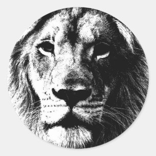 Pegatina Redonda BW Lion Face