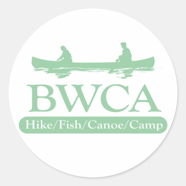 Pegatina Redonda BWCA/Campamento de piragüismo de peces de altura (Anverso)