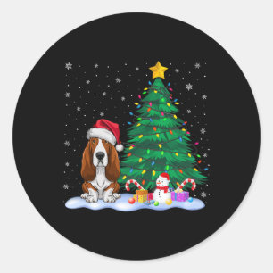 Pegatina Redonda Bybet Hound Dog Xmas Tree enciende al Gorra de ren