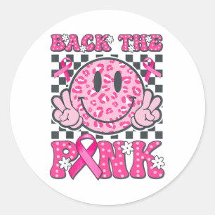 Pegatina Redonda Byck The Pink Smile Face Pink Breast Cancer Awaren