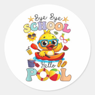 Pegatina Redonda Bye Bye School Hello Pool Summer Break Funny Duck