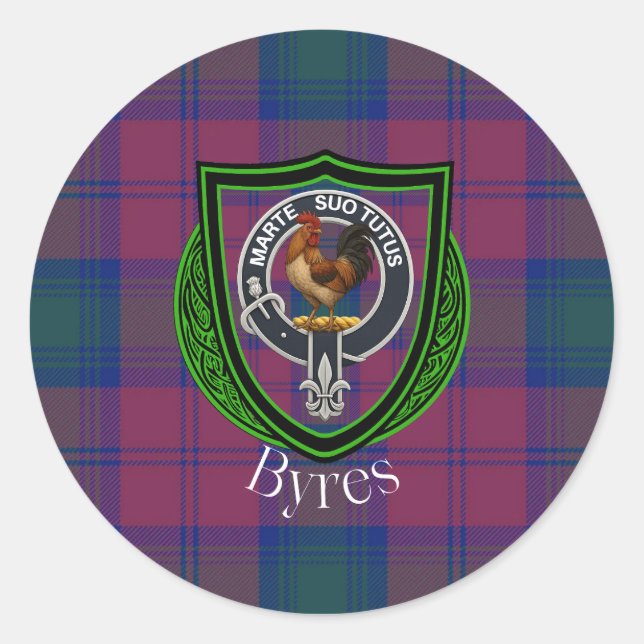 Pegatina Redonda Byres Scottish Clan Tartan & Crest (Anverso)