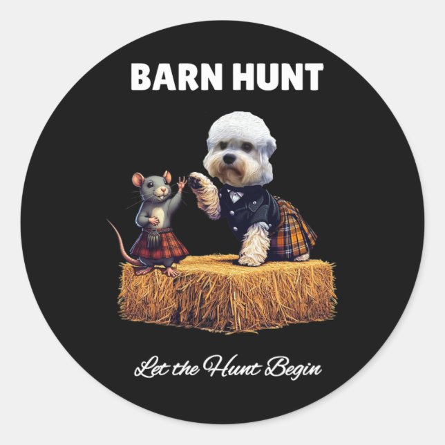 Pegatina Redonda Byrn Hunt Lover - Rat Cute Y Dandie Dinmont Dog (Anverso)