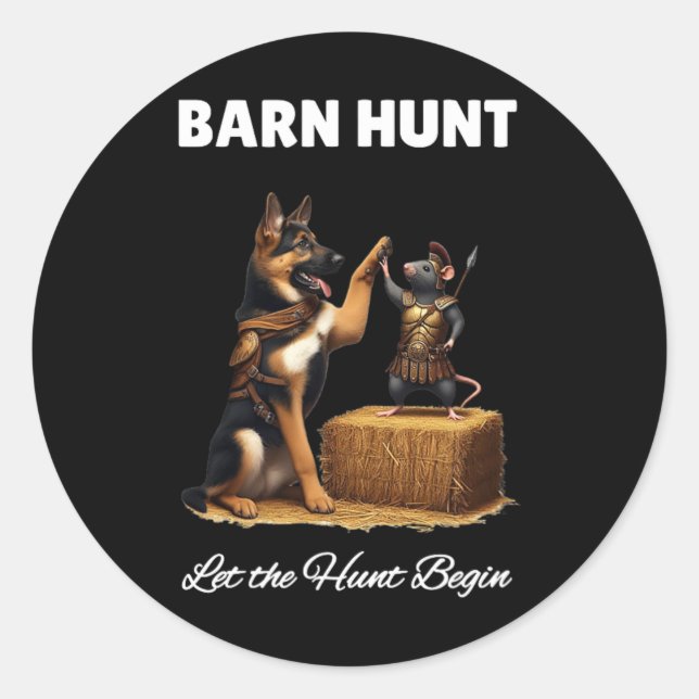 Pegatina Redonda Byrn Hunt Lover - Rata De Guerrero Y Pastor Alemán (Anverso)