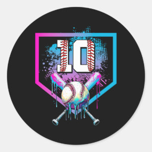 Pegatina Redonda Bysebyll Drip 10º Cumpleaños Home Plate Niño Juven