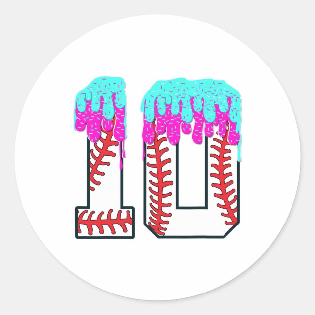 Pegatina Redonda Bysebyll Drip 10 años 10th Birthday Boy Jersey (Anverso)