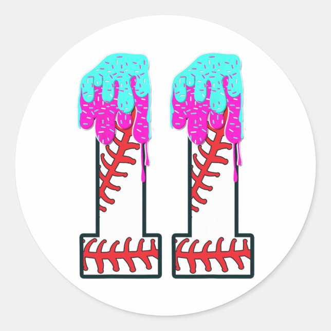 Pegatina Redonda Bysebyll Drip 11 años 11º cumpleaños Jersey (Anverso)