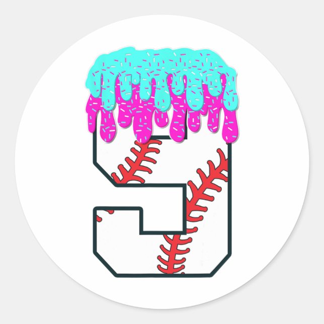 Pegatina Redonda Bysebyll Drip 9 años Noveno Nacimiento Jersey N (Anverso)