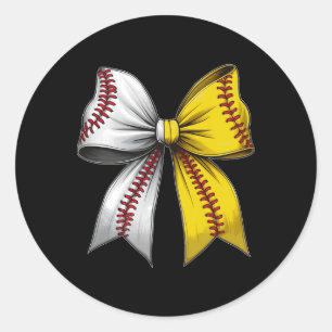 Pegatina Redonda Bysebyll Softbyll Coquette Bow Game Day Heart Love