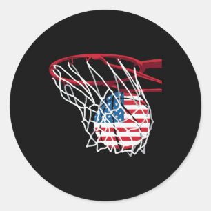 Pegatina Redonda Bysketbyll Shoot Burll Fun American Flag Indepe