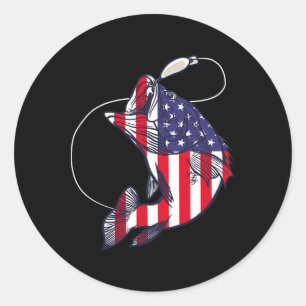 Pegatina Redonda Byss Pesca American Flag Patriótico Cuatro O