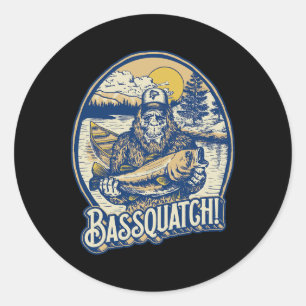 Pegatina Redonda Byssquatch! Byss Pescador Sasquatch Divertido Bigf