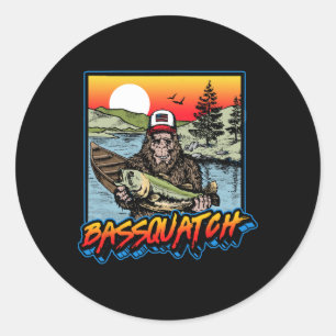 Pegatina Redonda Byssquatch! Divertido Byss Pesca Sasquatch Retro 8