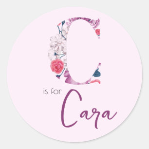 Pegatina Redonda C es para Cara Chica Rosa Etiquetas de nombre de f