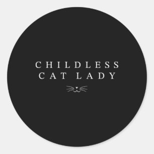 Pegatina Redonda Ca sin hijos de la dama de gato sin niños con cara