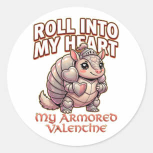 Pegatina Redonda Caballero Armadillo Cute de San Valentín: Rueda Ha