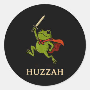 Pegatina Redonda Caballero Rana Huzzah Cita Divertida Espada Meme 