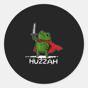 Pegatina Redonda Caballero Rana Huzzah Cita Divertida Espada Meme 