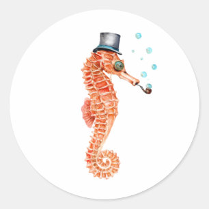 Pegatina Redonda Caballero victoriano Seahorse