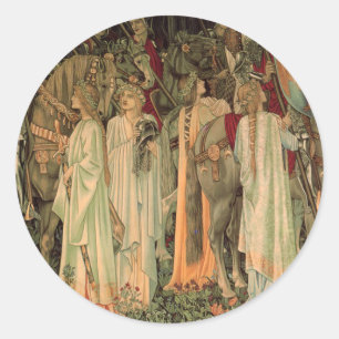 Pegatina Redonda Caballeros medievales de la Mesa Redonda