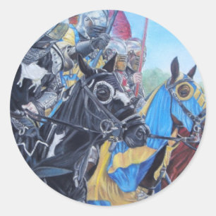 Pegatina Redonda caballeros medievales históricos deambulando a ca